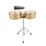 [Do Not Sell on Amazon] 13" & 14" Timbales Drum Set with Stand and Cowbell Golden