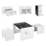 Kids Table and 2 Chairs Set with Chalkboard, Multi-Purpose Toddler Activity Table for Drawing, Eating & Studying