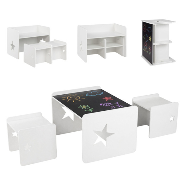 Kids Table and 2 Chairs Set with Chalkboard, Multi-Purpose Toddler Activity Table for Drawing, Eating & Studying