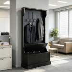 Black 3-In-1 Entryway Bench Coat Rack Hall Tree with Shoe Storage 5 Hooks for Hallway - Bench And Storage Furniture