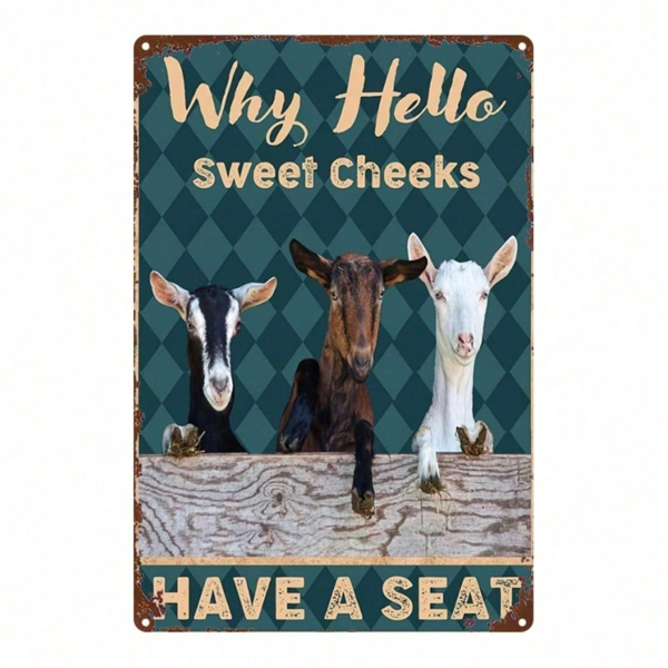 CIFbuy 1PC Vintage Three Goats Funny Sitting Pattern 2D Flat Metal Sign 8X12 Inch Rustic Decorative Wall Art Plaque For Bathroom Man Ca TikTok, TikTok, n Ca Self-pickup Logiopics