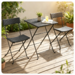 3 Piece Folding PE Rattan Bistro Set, Black Wicker Patio Dining Set with 1 Coffee Table & 2 Ergonomic Chairs, Foldable Outdoor Furniture for Garden Backyard Poolside - Image 9