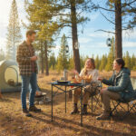 Black 28" Foldable Camping Table with Aluminum Top, 150 lbs Capacity Portable Picnic Table with Carry Bag - Image 3