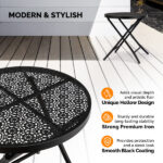 18 inch Folding Patio Side Table, Metal Steel Outdoor Round Coffee Table with Flower Cutouts for Patio Yard Balcony Garden, Black - Image 3