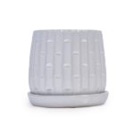 Handmade White Glazed Ceramic Planter Set of 2, 6" & 8" Diameter, Bamboo-like Pattern, for Orchids Indoor/Outdoor Shelf and Table Use, Breathable Clay - Image 12