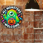 CIFbuy Frightsbyte 8x8 Inch Round Halloween Metal Sign, 2D Flat Tin Wall Art, Monster Printed Rustic Vintage Decor For Home Bar Party H TikTok, TikTok, ty H Self-pickup Logiopics - Image 5
