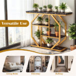 39.5" Modern Sofa Table with 4-Tier Storage, Black & Gold Console Table with Faux Marble Top for Living Room Entryway - Image 8