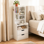 2 Drawers + 1 Shelf + 6-Shelf BedsideTable US Standard Power Supply (1 USB + 1 Type-C + 2 Triple-Prong) Storage Locker P2-12MM Particleboard Laminated Storage Cabinet 17.32*13.78*50in White - Image 13