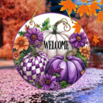 CIFbuy Handmade-Style 2D Flat Round Acrylic Wreath, "" Flat Round Acrylic Wreath, Acrylic Wreath, Purple Pumpkin Welcome Sign Wall Decor TikTok, TikTok, temu emu Self-pickup Logiecics - Image 8