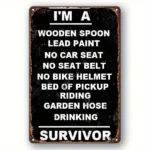 CIFbuy Vintage Survivor Metal Tin Sign 12x8 Inch Frameless Black Wall Decor (TikTok, temu pick-up service)