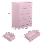 25.98"*15.75"*35.83"(L*W*H) 4-Tier 5-Drawer Cabinet Drawer Dresser with Gold Handles Macaron Pink - Image 4