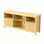 Not selling on Amazon Entertainment Center TV Stand with 4 Open Cubbies & 2 Fluted Hinged Storage Doors, Adjustable Inner Shelves, Cable Management Holes, Media Console Cabinet for Living Room Bedroom, 58.07 x 14.96 x 27.36 Inches, Embossed Melamine Faced Particleboard, Natural Oak - Image 2