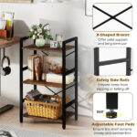 4-Tier Industrial Bookshelf (Rustic Brown+Black), Heavy-Duty Metal Frame & X-Shaped Braces - Image 6