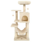 44" Multi-Level Cat Tree with Spacious Top Perch, 2-Door Condo & Hammock for Indoor Cats -Beige - Image 3
