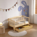 Vertical Fence Wood Painted Pine Toddler Bed with Bottom Drawer and Side Car Bed - Image 14