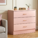 3-Drawer Chest with Faux Rose Gold Handles Drawer Dresser 25.98*12.99*22.05in Pink - Image 13