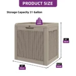 31 Gallon Resin Outdoor Deck Box, Lockable Waterproof UV Resistant Storage Container for Patio Cushions Garden Tools, Light Brown (Shipment from Walmart) - Image 2