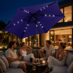 9ft Solar LED Patio Umbrella with Push Button Tilt & Crank, 6 Ribs Waterproof Polyester Outdoor Market Table Umbrella for Garden Backyard Pool, Navy Blue - Image 8