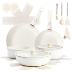 19-Piece Cookware Set, 5 Pots and 2 Lids, Removable Handles, Non-Stick Aluminum Pots and Pans, Microwave & Oven Safe, Dishwasher Safe, Cream White - Image 2