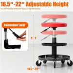 Red Adjustable Rolling Mechanic Stool with 2-Tier Tool Storage Trays, PU Leather Pneumatic Height Adjustable Workshop Seat with 5 Casters Holds 265LBS for Garage Repair - Image 8