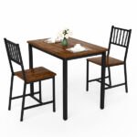 Dining Table Set, Bar Table with 2 Dining chairs, Kitchen Table Counter with Chairs, Industrial for Kitchen Breakfast Table, Living Room, Party Room, Walnut ,35.4″L x23.6″W x 29.7″H - Image 8