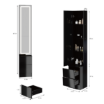 Length 11.8" x Width 15.7" x Height 63" LED Dressing Mirror Cabinet,Cosmetic Organizer Cabinet, Jewelry Cabinet, 3 colors, Adjustable Brightness, Extra Large Mirror, Multi Layer High Capacity Storage - Image 2