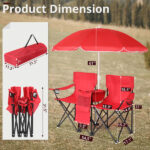 Portable Outdoor 2-Seat Folding Chair with Removable Sun Umbrella Red - Image 17