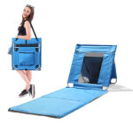 Foldable Beach Lounger, Lightweight Beach Mat Lounge Chair with Breathable Mesh Back, Cooler Pocket for Tanning Relaxing, Blue