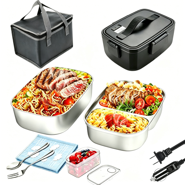 Banned for Amazon 90W Car Electric Heating Lunch Box, 12V/24V/110V Portable Food Warmer, Black Design with 304 Stainless Steel Inner Container, Ideal for Drivers & Office Workers, Suitable for Truck, Home and Office, Perfect Gift Choice