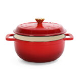 Cast iron 5QT cooking pot - Gradient red - Includes two silicone gloves - Enamel pot - Image 3