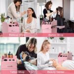Hair Salon Storage Cart with Wheels & 3 Hair Dryer Holders & 4 Drawers & Lock & 2 Keys, Hairdressing Tools Station Mobile Makeup Case pink - Image 7
