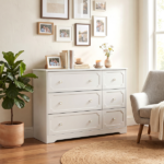 Left 3 Large Drawers + Right 3 Small Drawers MDF Painted Drawer Cabinet 42.52*15.75*32.28in White - Image 11