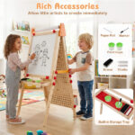 4-in-1 Kids Art Easel with Marble Run, Adjustable Height Double-Sided Drawing Easel with Paper Roll & Storage - Image 11