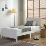 FCH Twin Pine Single-Layer Core Vertical Stripe Full-Board Curved Bed Head With The Same Bed Foot White Wooden Bed - Image 3