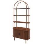 Arched Ceiling + 4-Layer Open Shelving + Double-Door Roller Shutter Display Case Locker with Black US Standard Socket (1USB+1Type-C) & Particleboard Melamine Veneer & Painted Iron Pipe 31.5*13.78*70.87in Walnut - Image 4