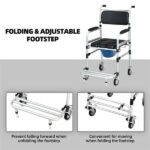 2-in-1 Aluminum Commode Shower Wheelchair Bath/Toilet Use, Adjustable Height (38"-42"), Foldable Pedal, Aluminum Alloy Frame, Soft Sponge Cushion - Image 7