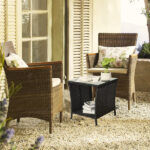 Outdoor Patio Wicker Side Table, Square End Table Bistro Coffee Table with Glass Top Storage Shelf for Porch Garden Backyard Black - Image 20