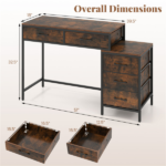 5 Drawer Computer Desk with Reversible Drawers & Printer Shelf, Industrial Home Office Writing Desk with Metal Frame - Rustic Brown - Image 4