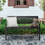 47in PVC Mesh Backrest Iron Bench Black - Image 2