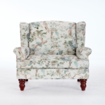 Modern Accent Chair with Retro Wood Legs, Comfy Upholstered Armchair, Floral Design Single Sofa Chair for Living Room Bedroom Office - Floral Blue Bird
