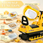 Yellow Black No Power Excavator Toy – Durable Ride On Tractors Digger Movable Scooter Walker, Basket Storage for 18-48 Months - Image 4
