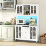 73 Inch White Kitchen Pantry Cabinet with Customizable LED Lights & Built-in Charging Station (USB/Type-C/AC Outlets) - Image 2