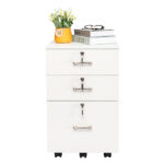 White Wood Grain Density Board Three Drawers Wooden Filing Cabinet - Image 3