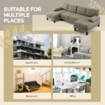 U-Shaped Convertible Sectional Sofa with 2 Chaise Lounges, 4-Seater Modular Couch with Removable & Washable Chenille Covers, 111.4" L x 48.4" D x 33.1" H L-Shaped Couches for Living Room Apartment, Heavy Duty Plastic Legs, Khaki - Image 2