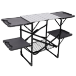 Foldable Aluminum Camping Kitchen Table Heat Resistant Slatted Tabletop, 4 Foldable Side Trays Mesh Storage Rack Hanging Hooks 154lbs Load Capacity Built-In Carry Handle for Campsite Park Travel - Image 8