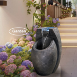 Backyard Water Fountain – 21.5” Tall Floor Standing Fountain, Indoor/Outdoor Modern Two-Tier Waterfall for Garden, Patio, or Yard Décor - Image 8
