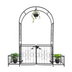198.5*50*219cm Courtyard Arc Top With Door With Planting Frame Iron Art Iron Arch Black - Image 5