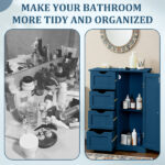 Navy blue, MDF with paint finish and melamine veneer, vertical stripes, 56*30*82.5cm, 4 drawers, 1 door, bathroom vanity - Image 7