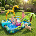 82" Inflatable Jungle Spray Pool with Giraffe Sprinkler & Slide, Kids Water Play Center for Backyard - Image 2