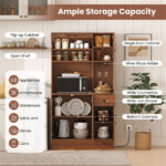 Multifunctional Kitchen Cupboard with Adjustable Shelves, Stemware Rack & Drawer, Anti-Toppling Design - Image 9